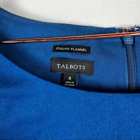 Talbots Italian Flannel Wool Blend Blue Sheath Dress Cap Sleeve - Women’s Size 6 - Picture 5 of 7